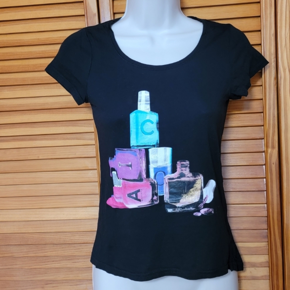 Black Printed Short Sleeve Top sz Small